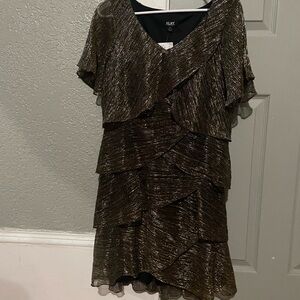 SLNY Women's Black and Gold Layered Dress